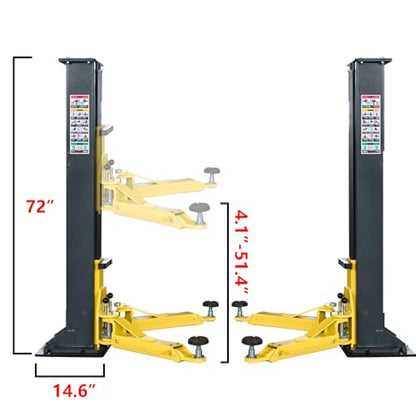 2 Post Car Lift 7000lbs, 8000lbs Tested Heavy Duty Hydraulic Auto Vehicle Truck Lift with 2+3 Adjustable Arm Design, Safety Lock and Rubber Door Protectors, for Garage and Workshop, 110V