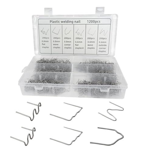 1200PCS Car Plastic Welding Kit, 6 Different Shapes Welder Staples Kit with Storage Box, 0.6 0.8mm Stainless Steel Plastic Welding Staples Repair Kit for Car Bumpers, Dashboards, Lamp Holders