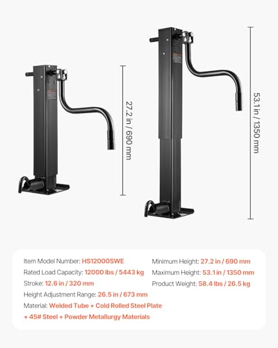 VEVOR Trailer Jack, 12000 lbs Dynamic Load Capacity, Weld-on Pipe-Mount Swivel Trailer Jack with Ergonomic Handle, 12.6-inch Vertical Travel, Suitable for RV, Horse, Utility, Camping, Yacht Trailers - size: 12000lbs (12.6 inch Stroke)