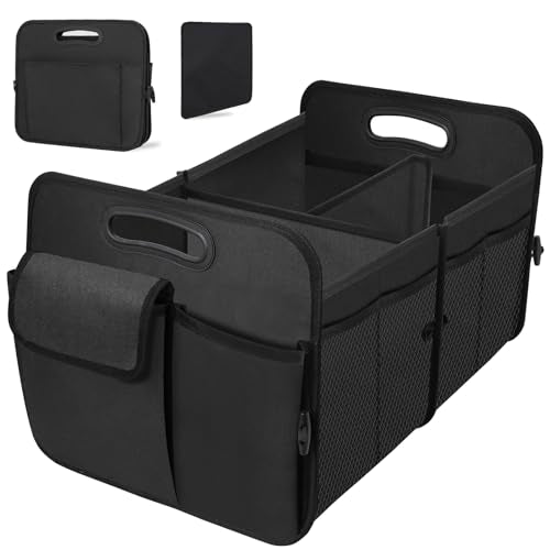 Trunk Organizer, Collapsible Waterproof Multi-Functional car Trunk Grocery Organizer Storage for SUVs & Sedans, Car Accessories for Women/Men, 3 Compartments - color: Black, size: Large