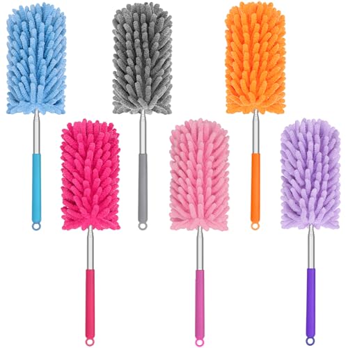 Mini Duster for Cleaning, 360° Bendable Hand Dusters with Extension Pole, Washable Small Duster for Car Interior, Office, Furniture - color: 6 Pack Colorful 4