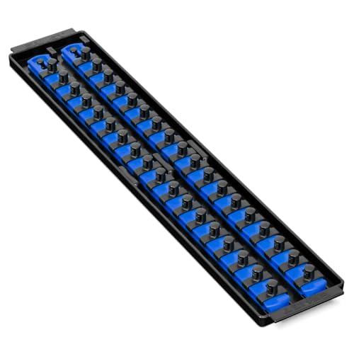 Ernst Manufacturing Socket Boss, Premium 2-Rail 3/8-Inch-Drive Socket Organizer, 19-Inch, Blue - Made in USA - color: Blue, size: 3/8"