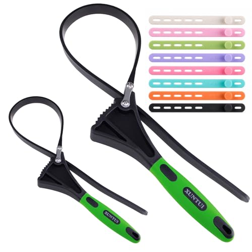 Rubber Strap Wrench Set, 2-Pack Adjustable Wrench, 4" & 6" | Strong non-slip grip for oil filters, plumbing pipes, water filter housings, faucets and smooth surfaces - color: Apple Green