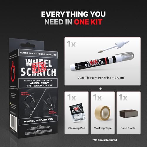 Wheel Scratch Fix® Gloss Black Touch Up Paint for Cars - DIY Alloy Wheel Repair Kit, Curb Rash Remover with Fast-Drying Pen - Long-Lasting OEM Finish Car Rim Paint for Scuffs and Chips at Home (Gloss Black) - color: Black - Gloss - Kit
