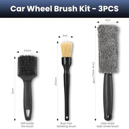 3Pcs Wheel Brush, Tire Brush with Little Braid Bristles Design, Durable Rim Brush & Car Wheel Brushes, Car Detailing Brush for Cars, Trucks, RVs, Motorcycles, Room, Corner - size: 3pcs