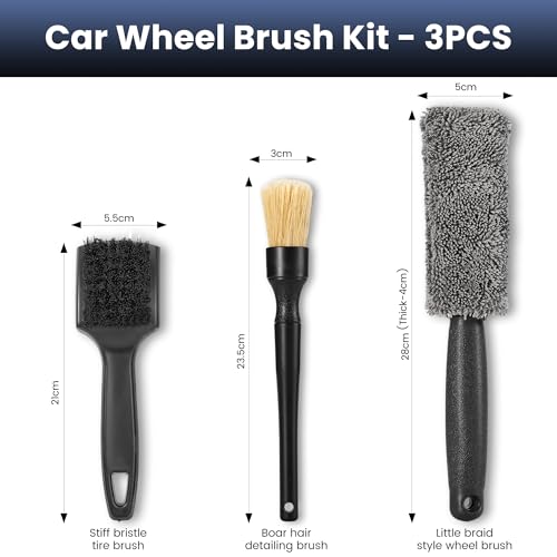 3Pcs Wheel Brush, Tire Brush with Little Braid Bristles Design, Durable Rim Brush & Car Wheel Brushes, Car Detailing Brush for Cars, Trucks, RVs, Motorcycles, Room, Corner - size: 3pcs