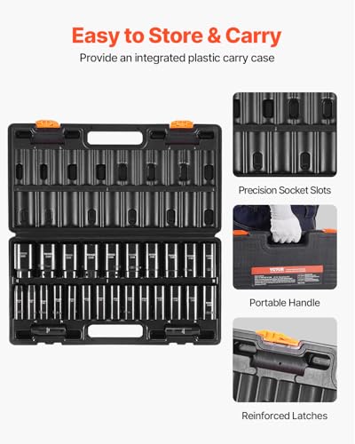 VEVOR Impact Socket Set 1/2 Inches 26 Piece Deep Sockets, 6-Point, Rugged Construction, Cr-V, 1/2 Inches Drive Socket Set Impact Metric 10mm - 36mm, with a Storage Cage - style: 1/2" 26PCS
