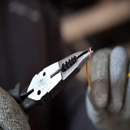 Klein Tools J206-8C Long Nose All-Purpose Spring Loaded Pliers, Made in USA, Forged Steel with Dual Material Journeyman Handles - style: Spring Loaded