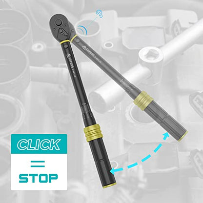 ANPUDS 3/8" Click Torque Wrench, 5-45 Ft-Lb/6.8-61 Nm, Lightweight Aluminum | ±3% Accuracy, Small Mini, 72-Tooth Reversible Ratchet, Dual Scale, for Bike, Motorcycle, Auto Spark Plug Repair, DIYers - size: 5-45 ft-lb / 6.8-61 Nm
