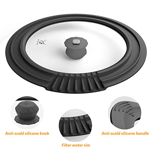 Tempered Strainer Lid for Stockpot Pot Pasta Pot Soup Pot with Heat Resistant Silicone Rim Glass Universal Pan Lids Pour Spout Water Oil Microwave Safe Fit 6.5-7-7.5-8 inch Black - color: Black, size: 6.5-7-7.5-8 inch