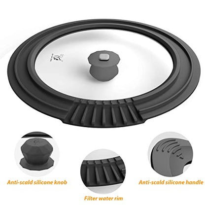 Tempered Strainer Lid for Stockpot, Pasta, Soup Pots - Universal Pan Lid with Heat Resistant Silicone Rim, Glass, Microwave Safe - Fit 8-9.5 inch, Black - color: Black, size: 8-8.5-9-9.5 inch