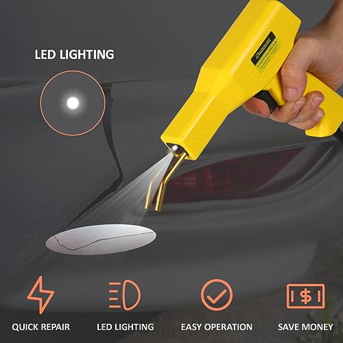 Plastic Welder, 2 in 1 Plastic Welding Kit, SONNLER 1000PCS Hot Stapler Plastic Repair Kit For Car Bumper Crack Repair with Iron, Rods, Metal Mesh, Abrasive Paper, Aluminum Tape - color: Yellow