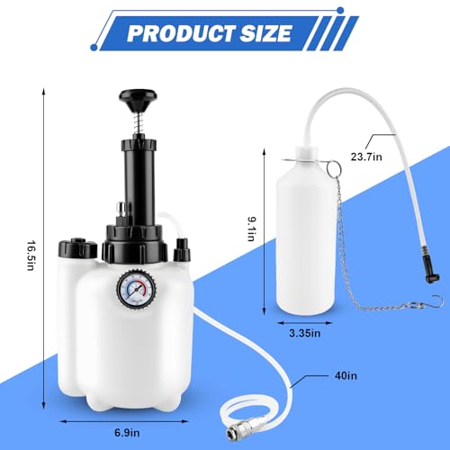 3L Manual Brake Bleeder Kit, One Person Brake Fluid Bleeding Vacuum Pump with 1L Catch Bottle and 4 Master Cylinder Adapters for Brake & Clutch System, Suitable for Most Vehicles
