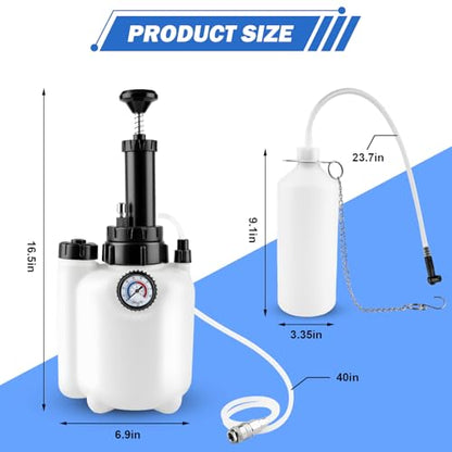 3L Manual Brake Bleeder Kit, One Person Brake Fluid Bleeding Vacuum Pump with 1L Catch Bottle and 4 Master Cylinder Adapters for Brake & Clutch System, Suitable for Most Vehicles