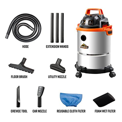 Armor All VOC408S 0901 4 Gallon 3 Peak HP Stainless Steel Wet/Dry Vacuum, Orange - size: 4-Gallon