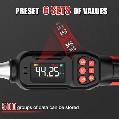 VANPO Adjustable Digital Torque Wrench, 2.2-44.3 Ft.lb/3-60Nm, ±2% Accuracy | Electronic Torque Wrench with 42mm Jaw and 3/8" Drive Ratchet, Buzzer, Vibration and LED Indicator for HVAC and Motorcycle - size: 2.2-44.3 Ft.lb/3-60 Nm(9×12mm)