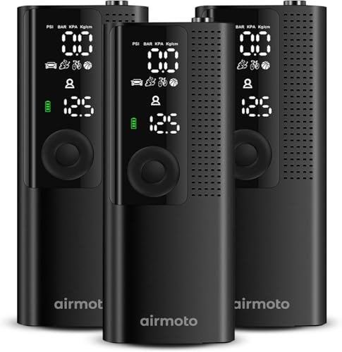 Airmoto Tire Inflator Portable Air Compressor - Air Pump for Car Tires with Digital Pressure Gauge, LED Light and Auto Shut-Off Function - Cordless Pump for Car, Motorcycle, Bicycle, Ball (Pack of 3) - size: 3-Pack