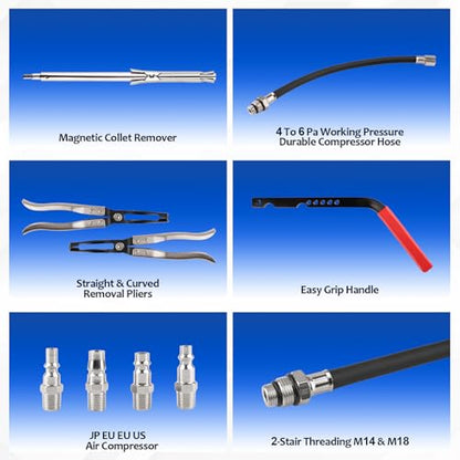 Valve Spring Compressor Tools, Steel OHV/OHC with 6 Adapters | No Cylinder Head Removal, Universal for Cars & Motorcycles, Durable Steel Build, Includes 5/6/7/8/10/11.5mm Adapters
