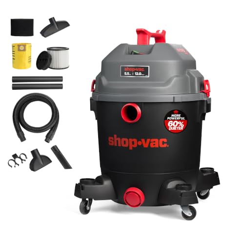 Shop-Vac 5430098 Ultra Quiet Wet/Dry Vacuum, 12 Gallon, 5.5 HP Powerful Suction & Heavy Duty for Jobsite, Garage, Workshop & Home