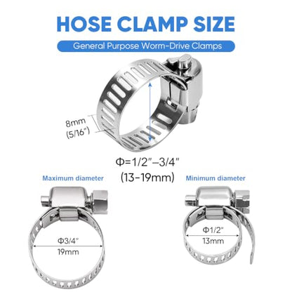 TICONN 24PCS Hose Clamp Set - 1/2''–3/4'' 304 Stainless Steel Worm Gear Hose Clamps for Pipe, Intercooler, Plumbing, Tube and Fuel Line (13–19 mm) - size: SAE #5 24PCS 1/2''~3/4"