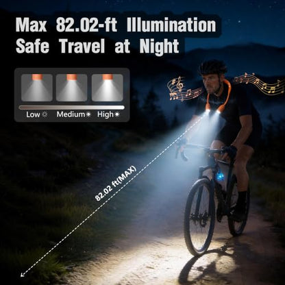 LED Neck Light with Bluetooth Speaker,Bendable Book Light 2600mAh | Reading Light,5.7oz adjustable angle,5 modes 80H+,500 lumens rechargeable,for camping hiking Knitting reading repairing - color: Orange