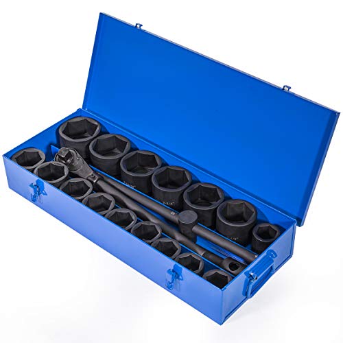 Stark USA 21-Piece 1" Drive SAE Jumbo Impact Socket Set, Heavy Duty Cr-Mo 6-Point Deep Impact Sockets with 24" Ratchet, Extension Bars, Sliding T-Handle & Storage Case - style: 21pcs SAE Impact Socket Set (1-5/8'' to 3-1/8'')