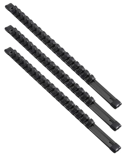 ALOANES 3-Piece 3/8-Inch Drive Aluminum Alloy Socket Organizer, Heavy Duty Socket Racks, Socket Holder Kit for Toolbox Drawer Fit 3/8-Inch x 54 Clips (Black) - color: Black, size: 3PC, 3/8-inch Drive