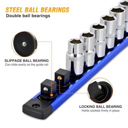 GOOACC Magnetic Socket Organizer 1/4" 3/8" 1/2" Socket Holder Set Heavy Duty Aluminum Socket Rail Organizers for Tool Box Drawer, 3 Pieces Magnetic Socket Rails Hold Up 40 Drive Socket Clips, Blue - size: Rail Magnetic 3PC 1/4"3/8"1/2" Blue