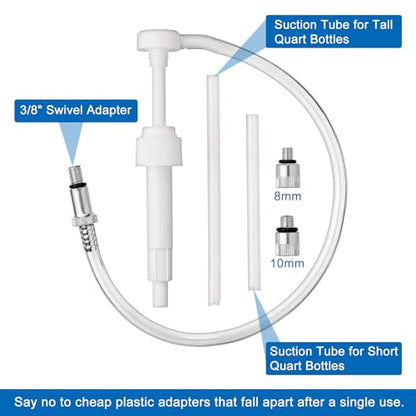 Fluid Extractor Pump with Hose, Manual Fluid Extractor/Fill Pump for Car Fluid Transfer, Lower Unit Gear Oil Pump for Standard Quart Bottles, 3/8" Metal Swivel, 8mm and 10mm Adapters (500CC + 8CC)
