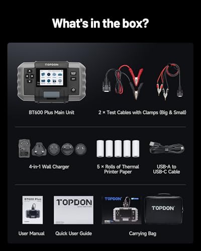 TOPDON BT600 Plus Car Battery Tester, Battery Alternator for 6V/12V/24V Battery Tests, 12V/24V Cranking/Charging/System Testing, 3.5" Screen with Built-in Printer