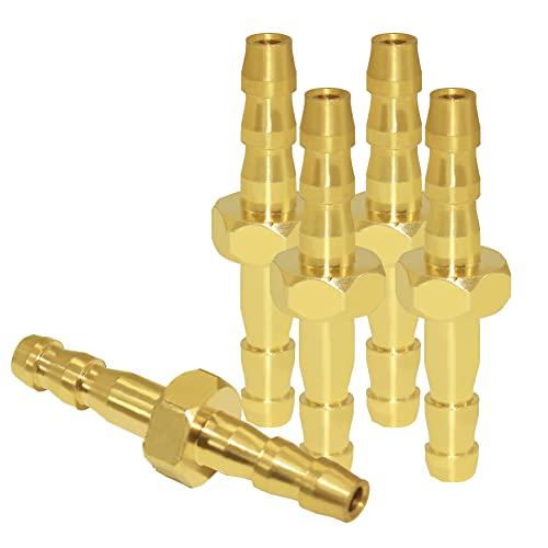Joywayus Brass Hose Barb 5/32" ID Hex Union Brass Hose Fitting Water/Fuel/Air(Pack of 5) - size: 5/32", style: 5PCS