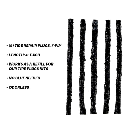 Slime 20252 Tire Repair Plugs Strings, ACT, Mowers, Wheelbarrows, 7-ply, 4in, 5 Count - size: Pack of 5, style: Plugs