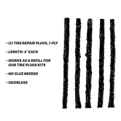 Slime 20252 Tire Repair Plugs Strings, ACT, Mowers, Wheelbarrows, 7-ply, 4in, 5 Count - size: Pack of 5, style: Plugs