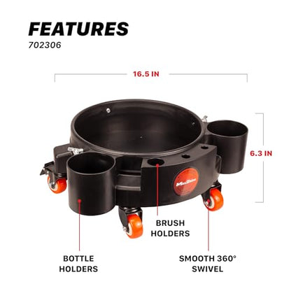 Maxshine Universal Rolling Bucket Dolly – Black Heavy-Duty Polypropylene Car Wash Bucket Cart with 5 Swivel Wheels, 5 Bottle & Brush Holders – Spill-Free Auto Detailing Storage & Garage Organization - color: Bucket Dolly (Black)
