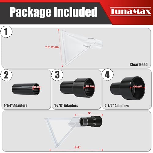 TunaMax Universal Work with All Shop Vacs Extractor Attachment with 1-1/4" & 1-7/8" & 2-1/2" Three Adapters for Upholstery & Carpet Cleaning & Auto Detailing, Large 7-1/2" Width Clear Head - size: Large
