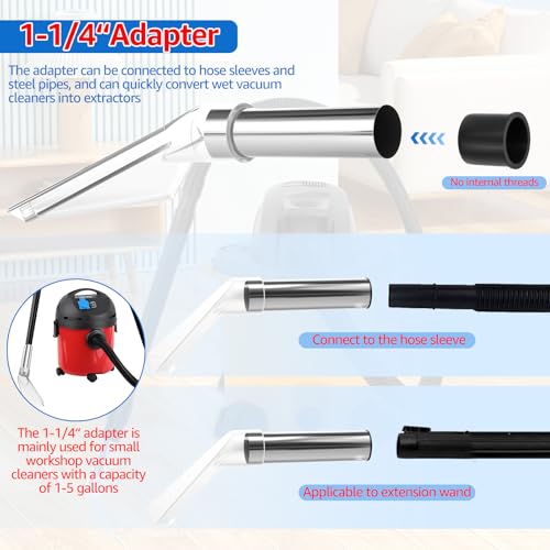 Universal Clear Wet Dry Vac Attachments, Compatible with Shop-VacBrand Extractor, Clear Squeegee Head for 1-1/4" 1-7/8" 2-1/2" Hoses, Carpet Cleaner and Car Detailing Kit with Steel Pipe and Adapters - style: 1set