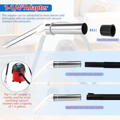 Universal Clear Wet Dry Vac Attachments, Compatible with Shop-VacBrand Extractor, Clear Squeegee Head for 1-1/4" 1-7/8" 2-1/2" Hoses, Carpet Cleaner and Car Detailing Kit with Steel Pipe and Adapters - style: 1set