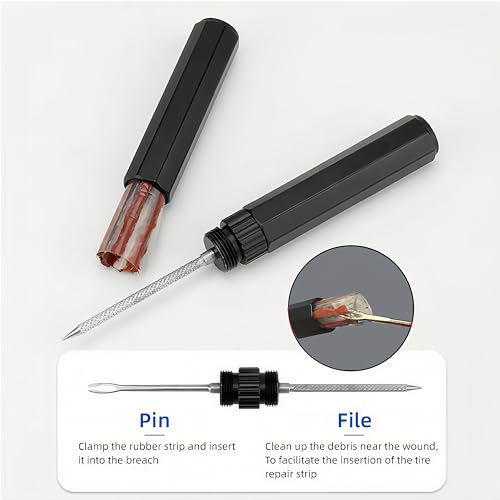 Tubeless Tire Repair Kit with Plugs, Tire Plug Kit, Portable Bike Tools, Flat Tire/Puncture Repair Kit, Tubeless Bike Tire Emergency Repair Kit - color: Black