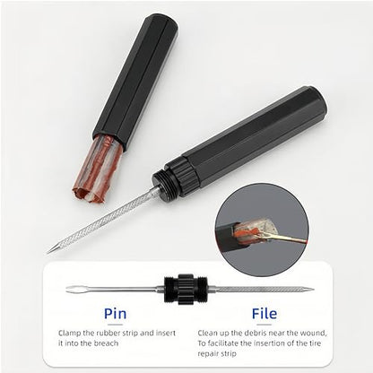 Tubeless Tire Repair Kit with Plugs, Tire Plug Kit, Portable Bike Tools, Flat Tire/Puncture Repair Kit, Tubeless Bike Tire Emergency Repair Kit - color: Silver