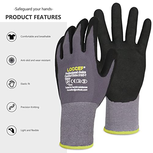 LOCCEF Work Gloves MicroFoam Nitrile Coated-6 Pairs,Seamless Knit Nylon Gloves,Gray Work gloves - color: Grey 36-pairs