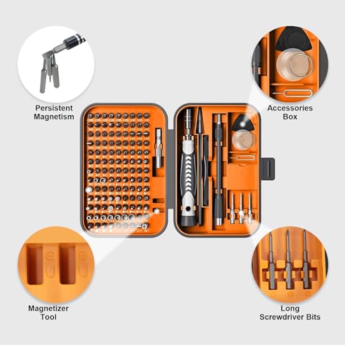 Precision Screwdriver Set 130 in 1 Small Magnetic Torx Screwdriver Set with Case, Tool Gifts Electronic Repair Tool Kit for Computer, Laptop, Eyeglasses, Game Controller, Watch Repair Tools - color: Orange