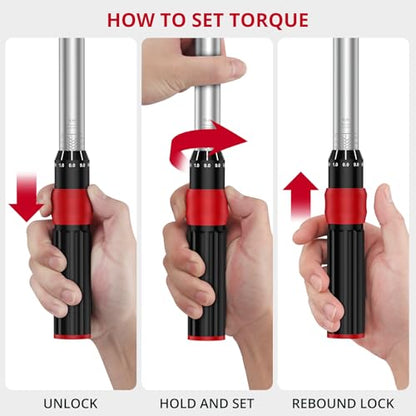 XUNTOP Torque Wrench 1/4 3/8 1/2 inch 3 PCS Drive Click Torque Wrench for 40-220 in.lb 5-45ft.lb 15-155ft.lb 72 Tooth Dual Direction Adjustable Ratchet Wrench for Bicycle,Moto,Car Maintenance