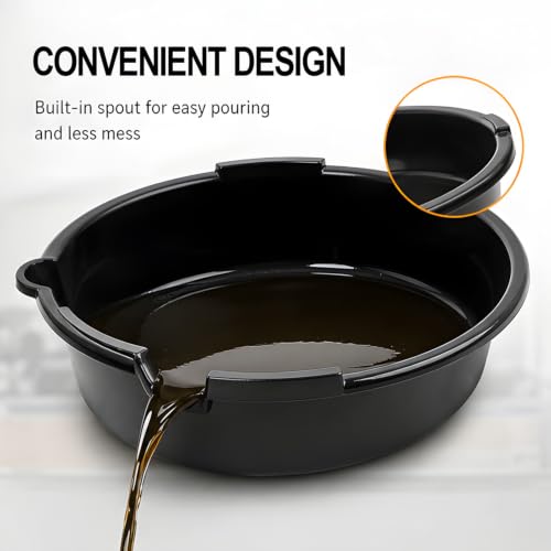Oil Drain Pan with Spout Guide Lip, 6.9 Qt (6.5L) HDPE Motor Oil Drain Pan, 37cm Diameter Round Waste Fluid Collection Basin with Reinforced Base for Home Garage DIY Car Motorbike Service