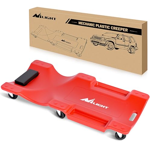 Nilight 40" Mechanic Plastic Creeper - 40 Inches Heavy Duty Shop Creeper with Padded Headrest and 6 Casters, 350 lbs Capacity, Red - color: Red