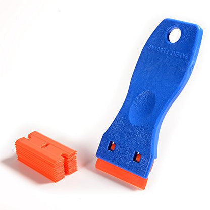 EHDIS 1.5" Plastic Razor Scraper with 10pcs Double Edged Plastic Blades for Removing Labels Stickers Decals on Glass Windows - color: Blue