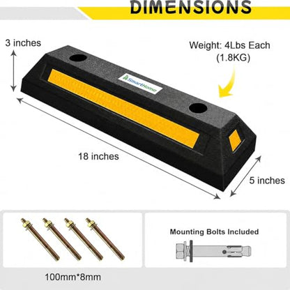 Car Stoppers for Garage, 2 Pack Heavy Duty Rubber Parking Stopper with Expansion Bolts, Reflective Garage Wheel Stop Parking Aid for Cars, SUVs, Trucks