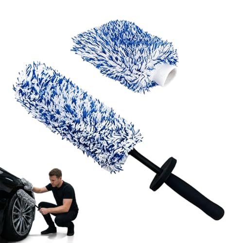 Wheel Barrel Brush, 2026 New Long Handle Microfiber Wheel Brush Car Duster Exterior,Car Duster Interior Multipurpose Cleaning Tool (Blue Set/1 Set) - color: Blue Set/1 Set