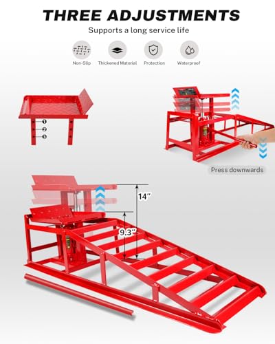 GarveeTech 2 Pack Hydraulic Car Ramps 5T 11000lbs Low Profile Car Lift Service Ramps Truck Trailer Garage, Height Hydraulic Vehicle Ramps - color: Red