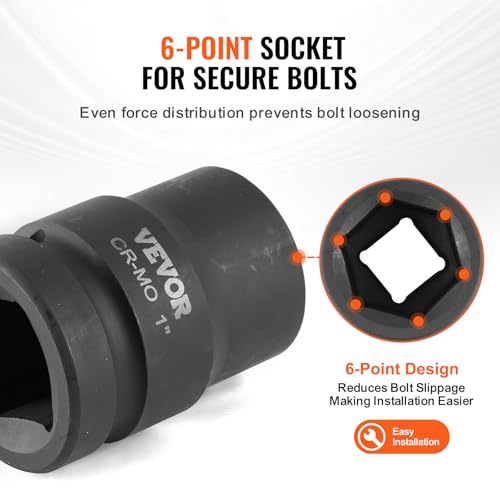 VEVOR Axle Nut Impact Socket Set - 1" Drive 6-Point 9-Piece SAE Spindle Nut Socket CR-MO Heat Treated Large Socket Set with Storage Case for Auto Repair, Removing or Installing Axle Nuts - style: 1" 9PCS CR-MO