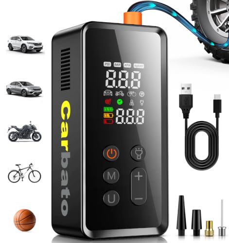 Tire Inflator Portable Air Compressor, 150PSI Cordless Air Pump for Car Tires with Digital Dual Values Display, Auto Shut Off & LED Emergency Light, Smart Air Pump for Car, Motorcycle, Bike, Ball
